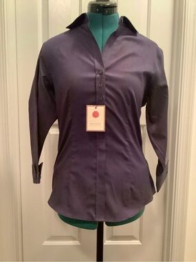 Red House Ladies 3/4-Sleeve Non-Iron Shirt Small Purple NWT Nailhead Dobby Shirt